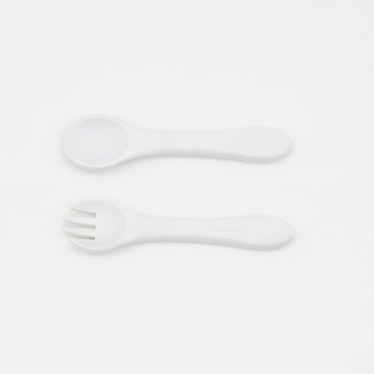 Baby Food Grade Complementary Food Training Silicone Spoon Fork Sets, MyKids-USA®, Spoon and Fork, MyKids-USA - Size/Age - Average Size (0-8Y) - Color - White / Baby Food Grade Complementary Food Training Silicone Spoon Fork Sets MyKids USA
