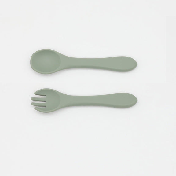 Baby Food Grade Complementary Food Training Silicone Spoon Fork Sets, MyKids-USA®, Spoon and Fork, MyKids-USA - Size/Age - Average Size (0-8Y) - Color - Green / Baby Food Grade Complementary Food Training Silicone Spoon Fork Sets MyKids USA 