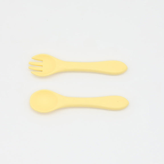 Baby Food Grade Complementary Food Training Silicone Spoon Fork Sets, MyKids-USA®, Spoon and Fork, MyKids-USA - Size/Age - Average Size (0-8Y) - Color - Light Yellow / Baby Food Grade Complementary Food Training Silicone Spoon Fork Sets MyKids USA 