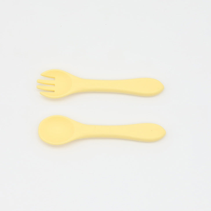 Baby Food Grade Complementary Food Training Silicone Spoon Fork Sets, MyKids-USA®, Spoon and Fork, MyKids-USA - Size/Age - Average Size (0-8Y) - Color - Light Yellow / Baby Food Grade Complementary Food Training Silicone Spoon Fork Sets MyKids USA 