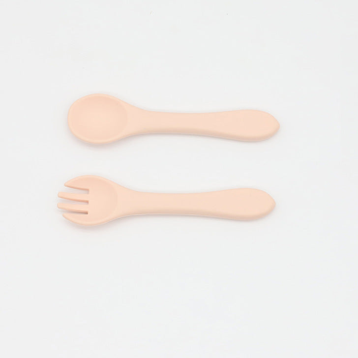 Baby Food Grade Complementary Food Training Silicone Spoon Fork Sets, MyKids-USA®, Spoon and Fork, MyKids-USA - Size/Age - Average Size (0-8Y) - Color - Apricot / Baby Food Grade Complementary Food Training Silicone Spoon Fork Sets MyKids USA 