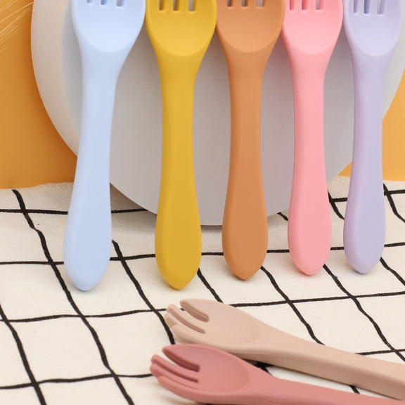 Baby Food Grade Complementary Food Training Silicone Spoon Fork Sets, MyKids-USA®, Spoon and Fork, MyKids-USA / Baby Food Grade Complementary Food Training Silicone Spoon Fork Sets MyKids USA 
