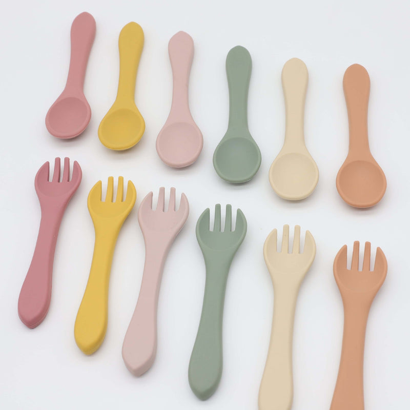 Baby Food Grade Complementary Food Training Silicone Spoon Fork Sets, MyKids-USA®, Spoon and Fork, MyKids-USA / Baby Food Grade Complementary Food Training Silicone Spoon Fork Sets MyKids USA 
