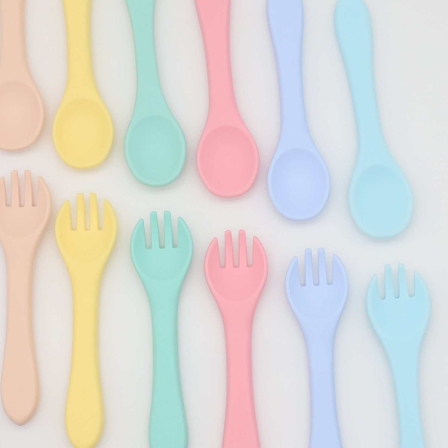 Baby Food Grade Complementary Food Training Silicone Spoon Fork Sets, MyKids-USA®, Spoon and Fork, MyKids-USA / Baby Food Grade Complementary Food Training Silicone Spoon Fork Sets MyKids USA 
