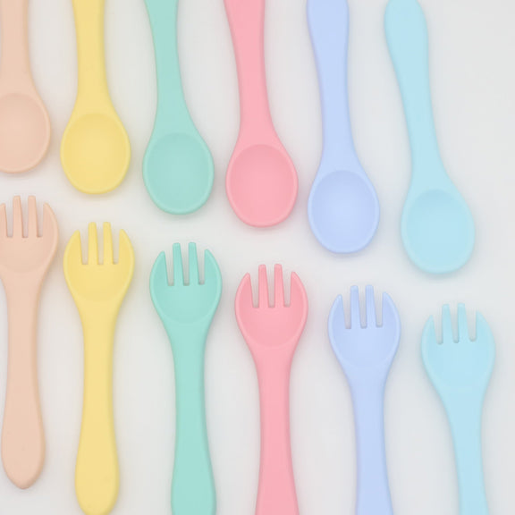 Baby Food Grade Complementary Food Training Silicone Spoon Fork Sets, MyKids-USA®, Spoon and Fork, MyKids-USA / Baby Food Grade Complementary Food Training Silicone Spoon Fork Sets MyKids USA 