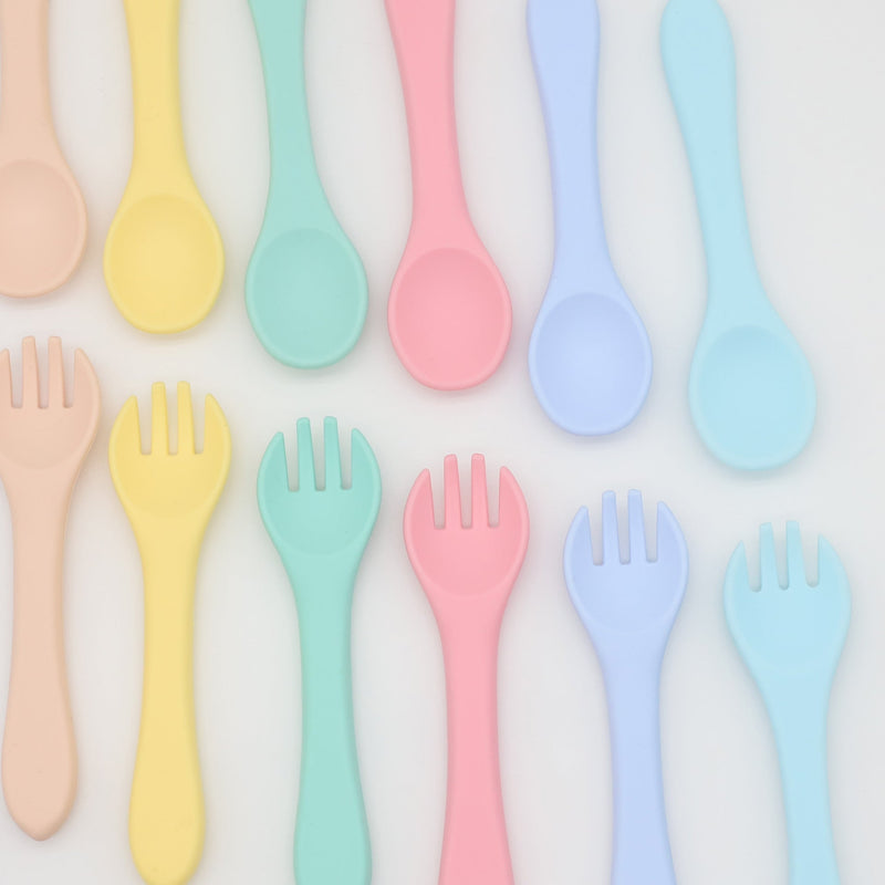Baby Food Grade Complementary Food Training Silicone Spoon Fork Sets, MyKids-USA®, Spoon and Fork, MyKids-USA / Baby Food Grade Complementary Food Training Silicone Spoon Fork Sets MyKids USA 
