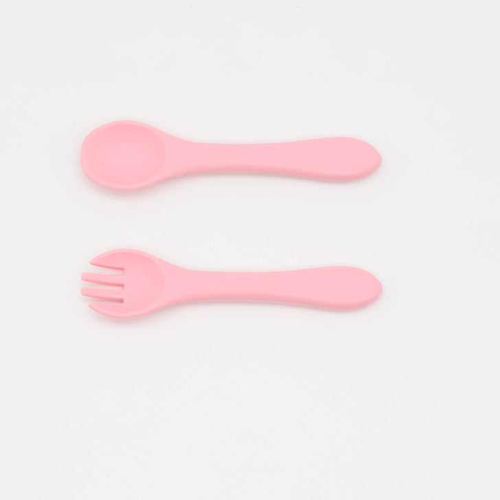 Baby Food Grade Complementary Food Training Silicone Spoon Fork Sets, MyKids-USA®, Spoon and Fork, MyKids-USA - Size/Age - Average Size (0-8Y) - Color - Pink / Baby Food Grade Complementary Food Training Silicone Spoon Fork Sets MyKids USA