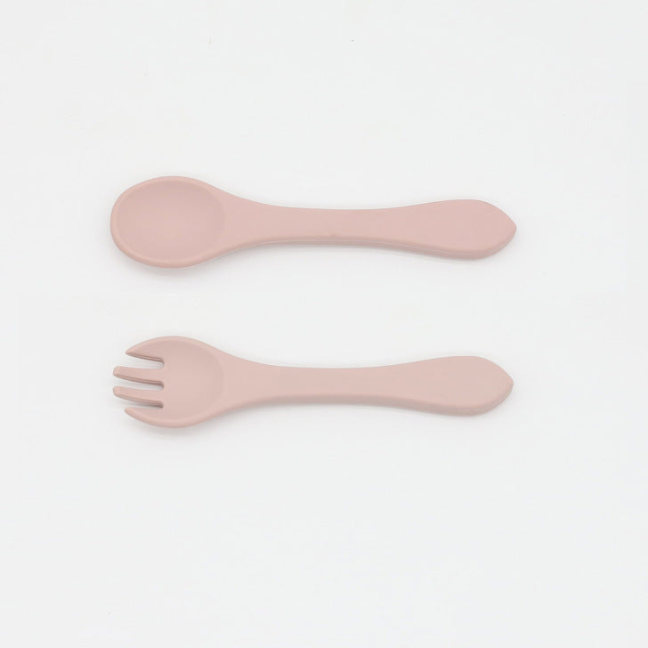 Baby Food Grade Complementary Food Training Silicone Spoon Fork Sets, MyKids-USA®, Spoon and Fork, MyKids-USA - Size/Age - Average Size (0-8Y) - Color - Light Pink / Baby Food Grade Complementary Food Training Silicone Spoon Fork Sets MyKids USA