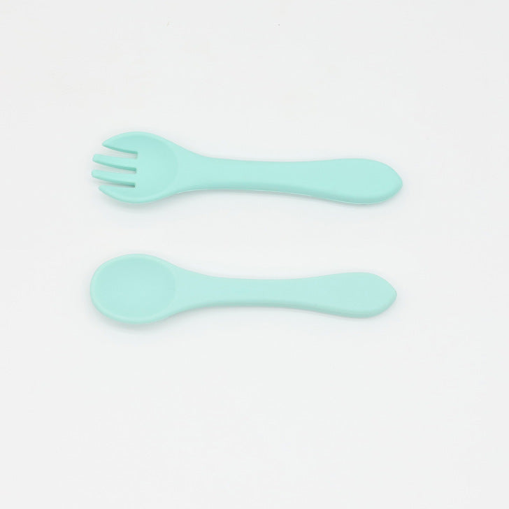 Baby Food Grade Complementary Food Training Silicone Spoon Fork Sets, MyKids-USA®, Spoon and Fork, MyKids-USA - Size/Age - Average Size (0-8Y) - Color - Light Green / Baby Food Grade Complementary Food Training Silicone Spoon Fork Sets MyKids USA