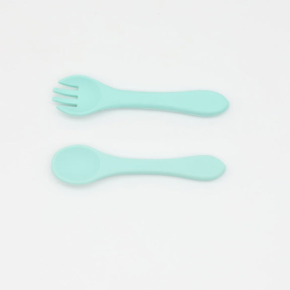 Baby Food Grade Complementary Food Training Silicone Spoon Fork Sets, MyKids-USA®, Spoon and Fork, MyKids-USA - Size/Age - Average Size (0-8Y) - Color - Light Green / Baby Food Grade Complementary Food Training Silicone Spoon Fork Sets MyKids USA