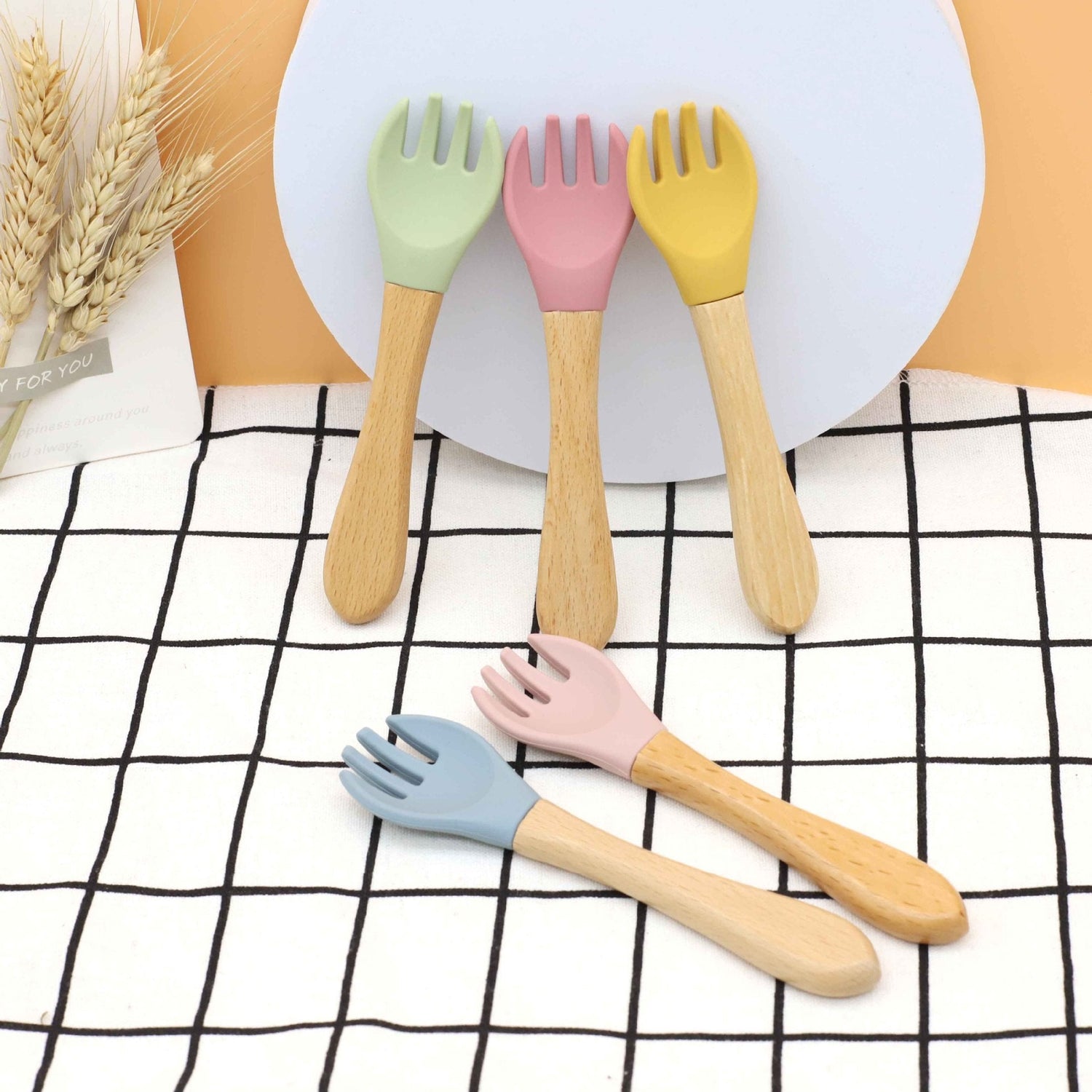 Baby Food Grade Wooden Handles Silicone Spoon Fork Cutlery, MyKids-USA®, Spoon and Fork, MyKids-USA / Baby Food Grade Wooden Handles Silicone Spoon Fork Cutlery MyKids USA