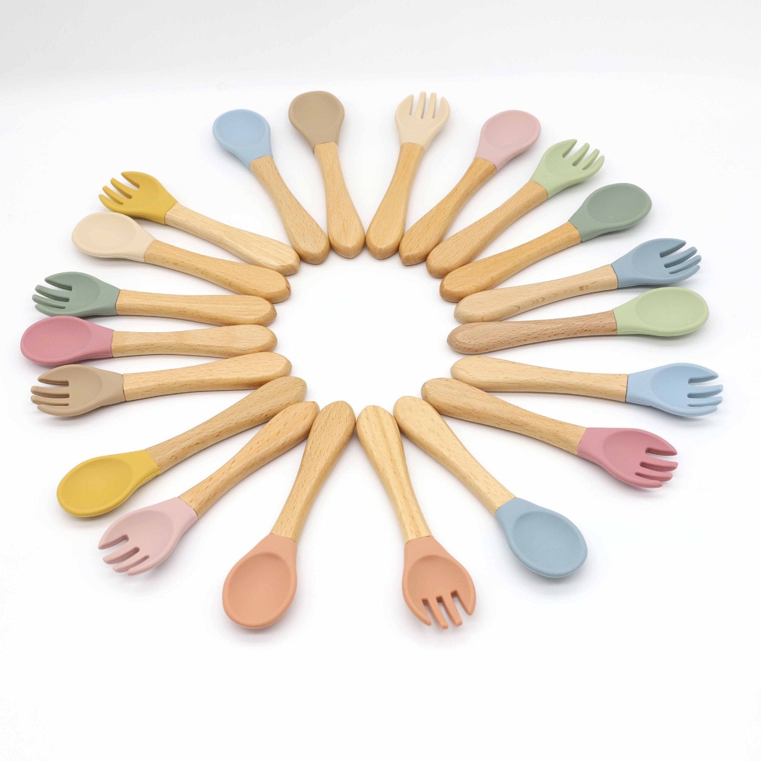 Baby Food Grade Wooden Handles Silicone Spoon Fork Cutlery, MyKids-USA®, Spoon and Fork, MyKids-USA / Baby Food Grade Wooden Handles Silicone Spoon Fork Cutlery MyKids USA