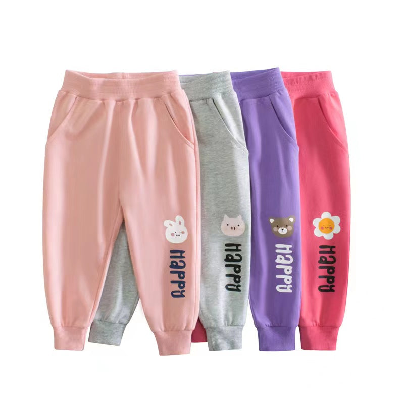 Baby Girl Cartoon Animal Graphic Solid Color Elastic Trousers MyKids-USA
