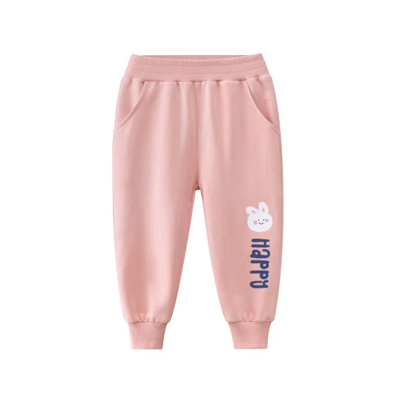 Baby Girl Cartoon Animal Graphic Solid Color Elastic Trousers MyKids-USA