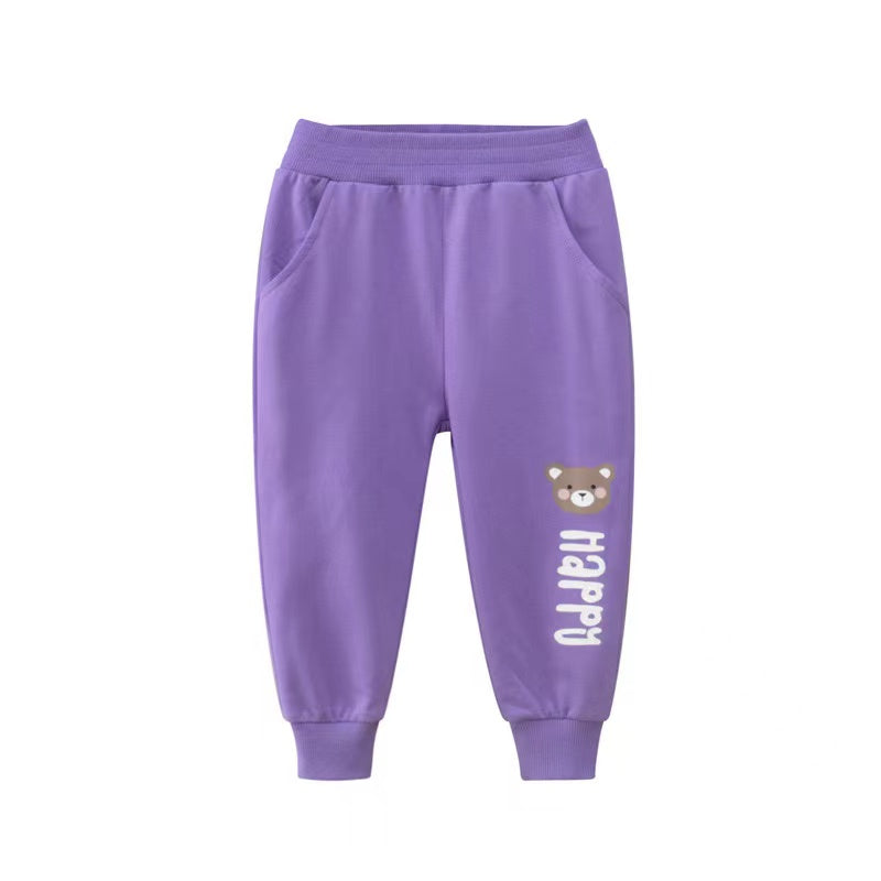 Baby Girl Cartoon Animal Graphic Solid Color Elastic Trousers MyKids-USA