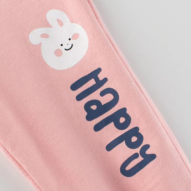Baby Girl Cartoon Animal Graphic Solid Color Elastic Trousers MyKids-USA