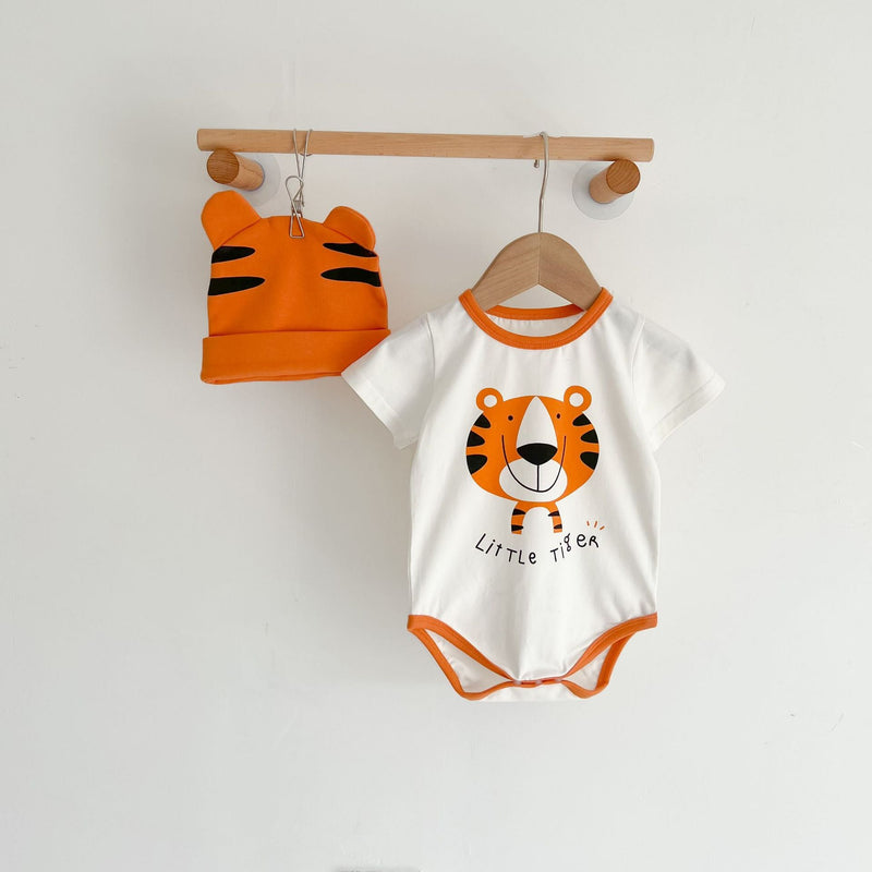 Baby Girl Cartoon Animal Print Round Collar Short-Sleeved Onesies, MyKids-USA®, Baby & Toddler Outerwear, MyKids-USA - Size/Age - 66 (3-6M) - Color - Orange / Baby Girl Cartoon Animal Print Short-Sleeve Onesie MyKids-USA