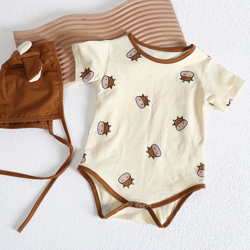 Baby Girl Cartoon Sheep Round-Collar Short-Sleeved Onesie Combo Hat In Summer, MyKids-USA®, Baby & Toddler Outfits, MyKids-USA / Baby Girl Cartoon Sheep Round-Collar Short-Sleeve Onesie with Hat – Summer MyKids-USA