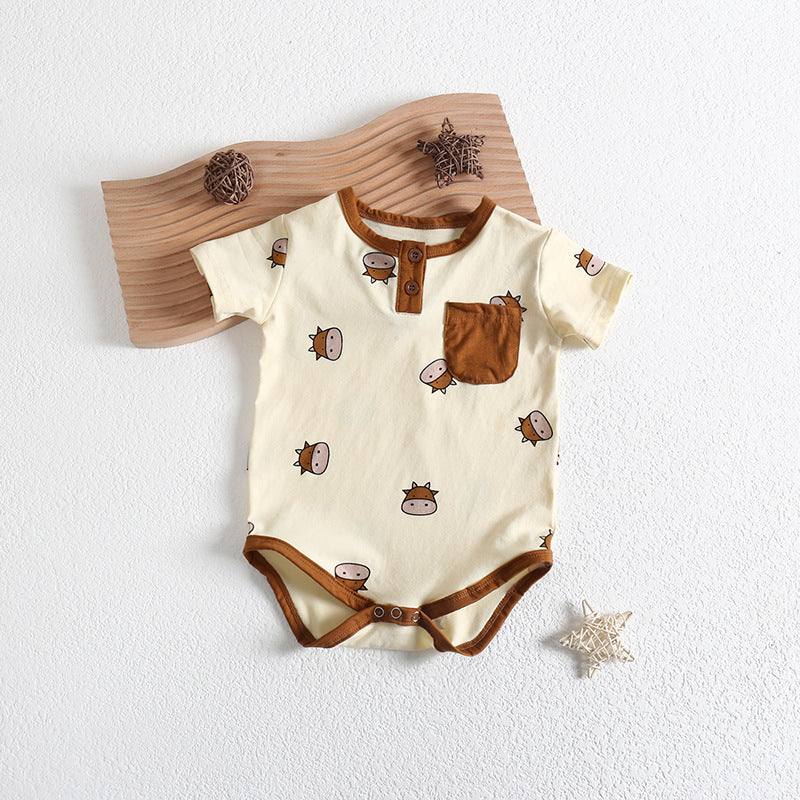 Baby Girl Cartoon Sheep Round-Collar Short-Sleeved Onesie Combo Hat In Summer, MyKids-USA®, Baby & Toddler Outfits, MyKids-USA / Baby Girl Cartoon Sheep Round-Collar Short-Sleeve Onesie with Hat – Summer MyKids-USA