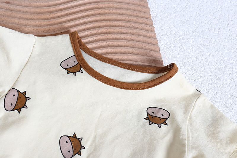 Baby Girl Cartoon Sheep Round-Collar Short-Sleeved Onesie Combo Hat In Summer, MyKids-USA®, Baby & Toddler Outfits, MyKids-USA / Baby Girl Cartoon Sheep Round-Collar Short-Sleeve Onesie with Hat – Summer MyKids-USA