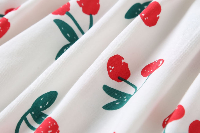 Baby Girl Cherry Print Pattern Round Collar Short-Sleeved Onesies In Summer Outfit Wearing, MyKids-USA®, Baby & Toddler Outerwear, MyKids-USA / Baby Girl Cherry Print Round Collar Short-Sleeve Onesie – Summer MyKids-USA