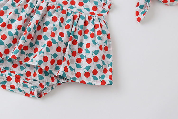 Baby Girl Cherry Print Sleeveless Onesies With Headband, MyKids-USA®, Baby & Toddler Outfits, MyKids-USA / Baby Girl Cherry Print Sleeveless Onesie with Headband MyKids USA