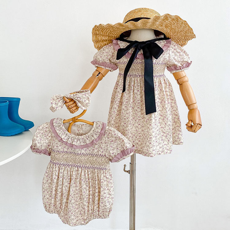 Baby Girl Ditsy Flower Ruffle Neck Dress Onesie – Summer MyKids-USA