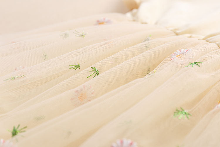 Baby Girl Embroidery Daisy Short-Sleeved Round Collar Dress, MyKids-USA®, Baby & Toddler Outfits, MyKids-USA / Baby Girl Embroidered Daisy Short-Sleeve Dress MyKids USA