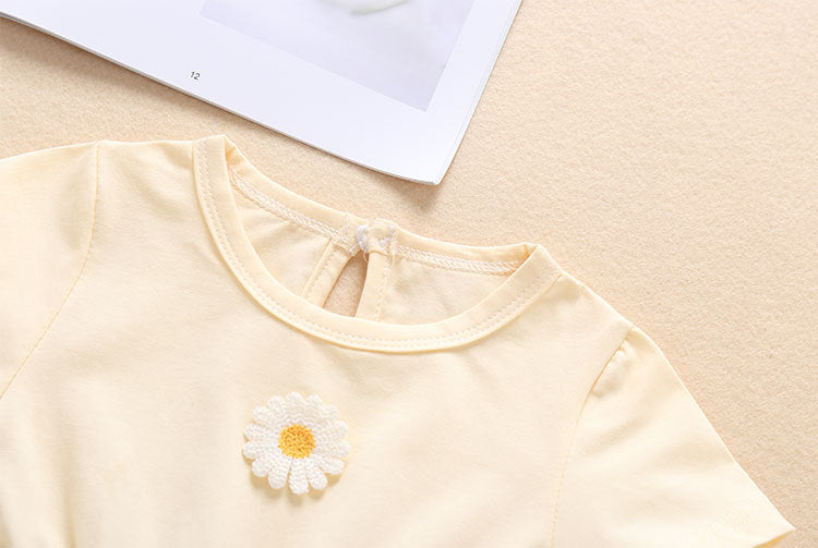 Baby Girl Embroidery Daisy Short-Sleeved Round Collar Dress, MyKids-USA®, Baby & Toddler Outfits, MyKids-USA / Baby Girl Embroidered Daisy Short-Sleeve Dress MyKids USA 
