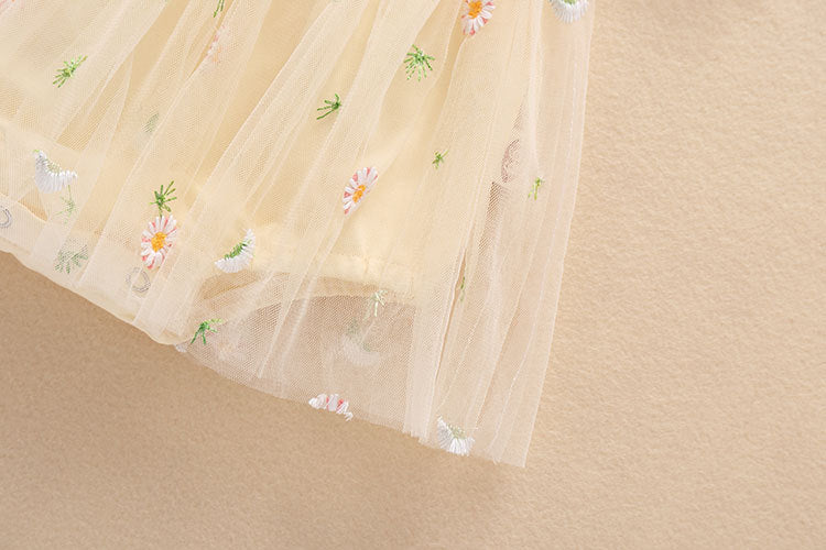 Baby Girl Embroidery Daisy Short-Sleeved Round Collar Dress, MyKids-USA®, Baby & Toddler Outfits, MyKids-USA / Baby Girl Embroidered Daisy Short-Sleeve Dress MyKids USA