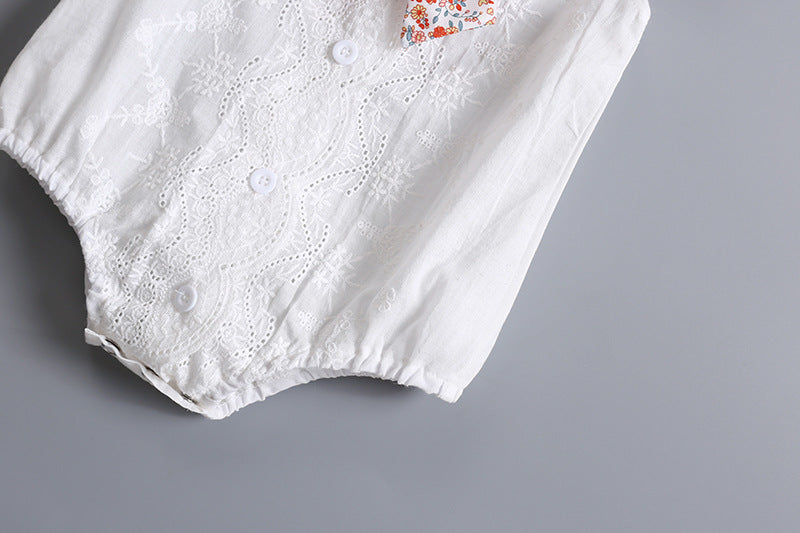 Baby Girl Embroidery Pattern Round Neck Mullet Design Sleeveless Cardigan Onesies With Bow Decorations, MyKids-USA®, Baby & Toddler Outerwear, MyKids-USA / Baby Girl Embroidery Pattern Round Neck Mullet Design Sleeveless Cardigan Onesies With Bow Decorations MyKids-USA