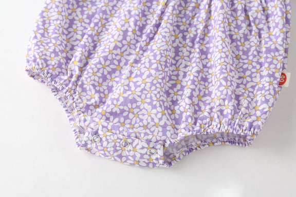 Baby Girl Floral Pattern Lace Patchwork Round Collar Short-Sleeved Colorful Cotton Onesies With Hat, MyKids-USA®, Baby & Toddler Outerwear, MyKids-USA / Baby Girl Floral Lace Patchwork Short-Sleeve Cotton Onesie with Hat MyKids-USA