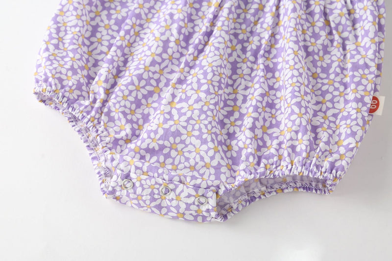 Baby Girl Floral Pattern Lace Patchwork Round Collar Short-Sleeved Colorful Cotton Onesies With Hat, MyKids-USA®, Baby & Toddler Outerwear, MyKids-USA / Baby Girl Floral Lace Patchwork Short-Sleeve Cotton Onesie with Hat MyKids-USA