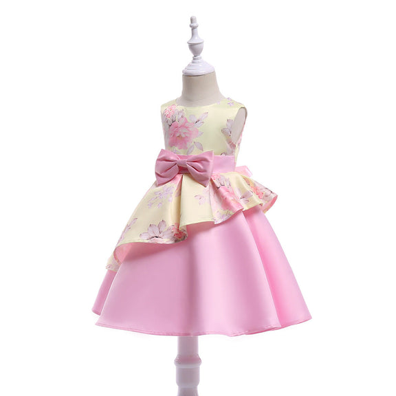 Baby Girl Floral Pattern Bow Tie Princess Tutu Dress Formal Dress, MyKids-USA®, Baby & Toddler Dresses, MyKids-USA - Size/Age - 100 (2-3Y) - Color - Yellow / Baby Girl Floral Pattern Bow Tie Princess Tutu Dress Formal Dress MyKids USA