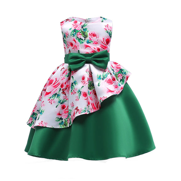 Baby Girl Floral Pattern Bow Tie Princess Tutu Dress Formal Dress, MyKids-USA®, Baby & Toddler Dresses, MyKids-USA - Size/Age - 100 (2-3Y) - Color - Green / Baby Girl Floral Pattern Bow Tie Princess Tutu Dress Formal Dress MyKids USA