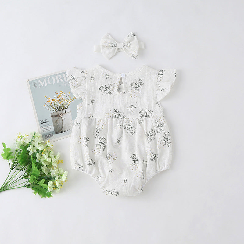 Baby Girl Floral Print Round-Collared Combo Headband, MyKids-USA®, Baby & Toddler Outfits, MyKids-USA / Baby Girl Floral Print Onesie with Round Collar and Headband MyKids-USA