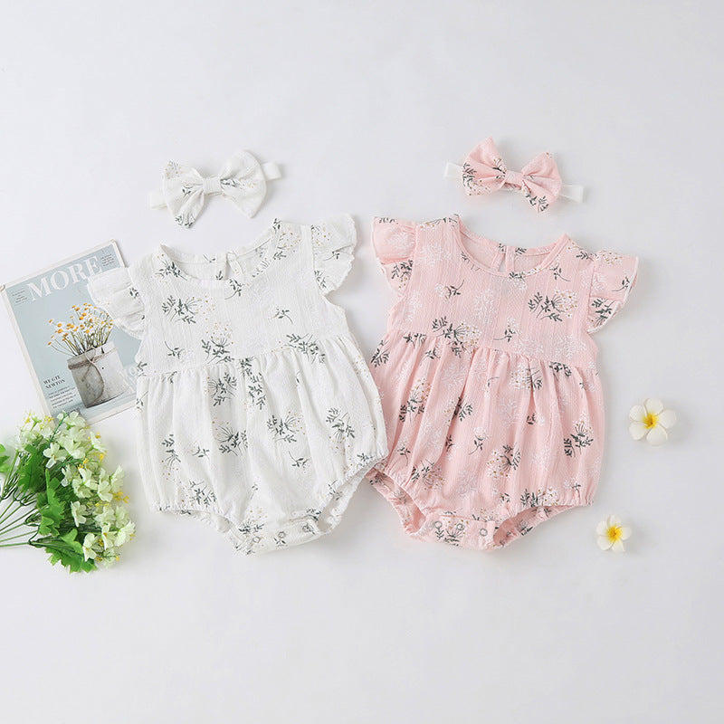 Baby Girl Floral Print Round-Collared Combo Headband, MyKids-USA®, Baby & Toddler Outfits, MyKids-USA/ Baby Girl Floral Print Onesie with Round Collar and Headband MyKids-USA