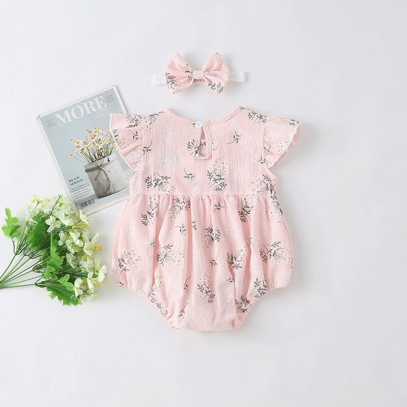 Baby Girl Floral Print Round-Collared Combo Headband, MyKids-USA®, Baby & Toddler Outfits, MyKids-USA / Baby Girl Floral Print Onesie with Round Collar and Headband MyKids-USA