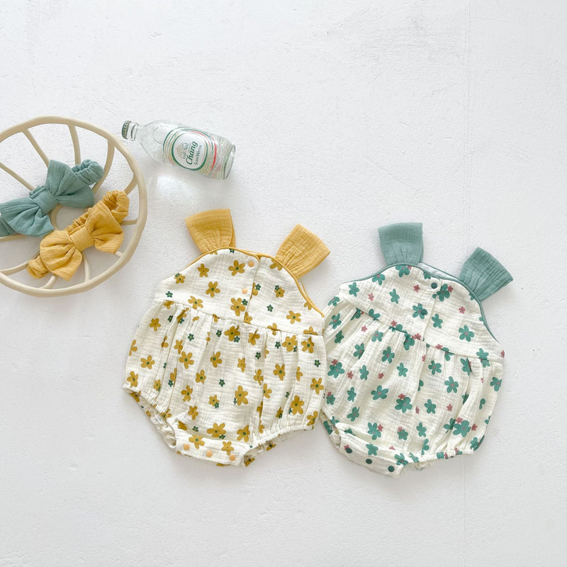 Baby Girl Floral Print Sleeveless Suspenders Onesies, MyKids-USA®, Baby & Toddler Outfits, MyKids-USA / Baby Girl Floral Print Sleeveless Suspender Onesie MyKids-USA