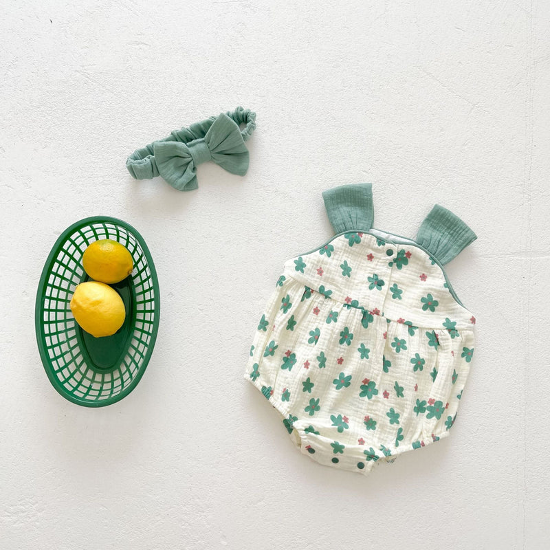 Baby Girl Floral Print Sleeveless Suspenders Onesies, MyKids-USA®, Baby & Toddler Outfits, MyKids-USA - Size/Age - 66 (3-6M) - Color - Green / Baby Girl Floral Print Sleeveless Suspender Onesie MyKids-USA