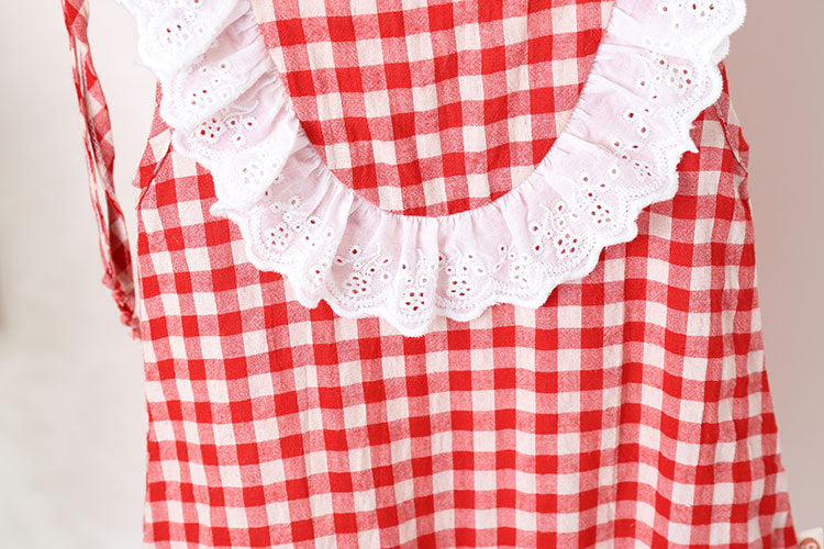 Baby Girl Grid Pattern Ruffles Collar Sleeveless Romper, MyKids-USA®, Baby & Toddler Outfits, MyKids-USA / Baby Girl Grid Pattern Sleeveless Romper with Ruffle Collar MyKids-USA