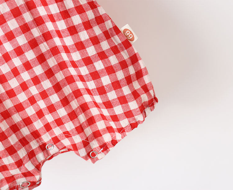 Baby Girl Grid Pattern Ruffles Collar Sleeveless Romper, MyKids-USA®, Baby & Toddler Outfits, MyKids-USA / Baby Girl Grid Pattern Sleeveless Romper with Ruffle Collar MyKids-USA