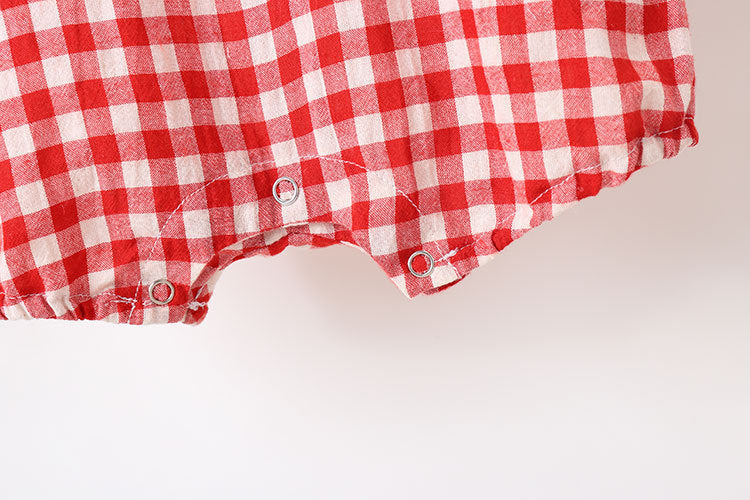 Baby Girl Grid Pattern Ruffles Collar Sleeveless Romper, MyKids-USA®, Baby & Toddler Outfits, MyKids-USA / Baby Girl Grid Pattern Sleeveless Romper with Ruffle Collar MyKids-USA