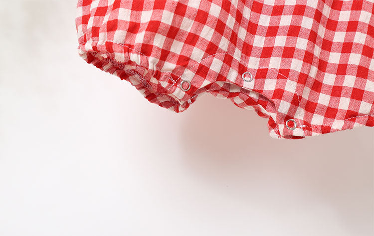 Baby Girl Grid Pattern Ruffles Collar Sleeveless Romper, MyKids-USA®, Baby & Toddler Outfits, MyKids-USA / Baby Girl Grid Pattern Sleeveless Romper with Ruffle Collar MyKids-USA