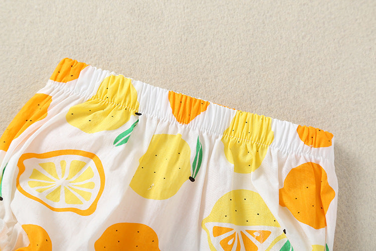 Baby Girl Lemon Fruit Print Sleeveless Dress Combo Short Pants In Sets, MyKids-USA®, Baby & Toddler Outerwear, MyKids-USA / Baby Girl Lemon Print Sleeveless Dress with Shorts Set MyKids-USA