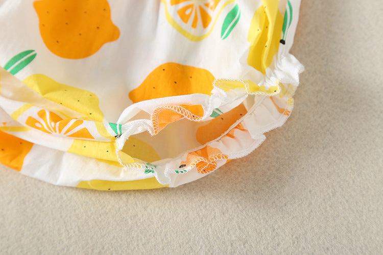 Baby Girl Lemon Fruit Print Sleeveless Dress Combo Short Pants In Sets, MyKids-USA®, Baby & Toddler Outerwear, MyKids-USA / Baby Girl Lemon Print Sleeveless Dress with Shorts Set MyKids-USA