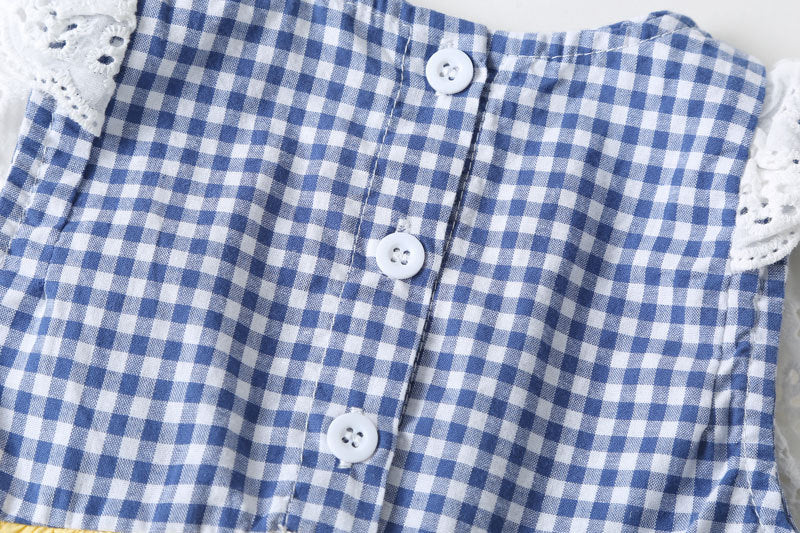 Baby Girl Plaid Pattern Lace Patchwork Bow Sleeveless Princess Onesies In Summer, MyKids-USA®, Baby & Toddler Outerwear, MyKids-USA / Baby Girl Plaid Lace Patchwork Bow Sleeveless Onesie – Summer MyKids-USA