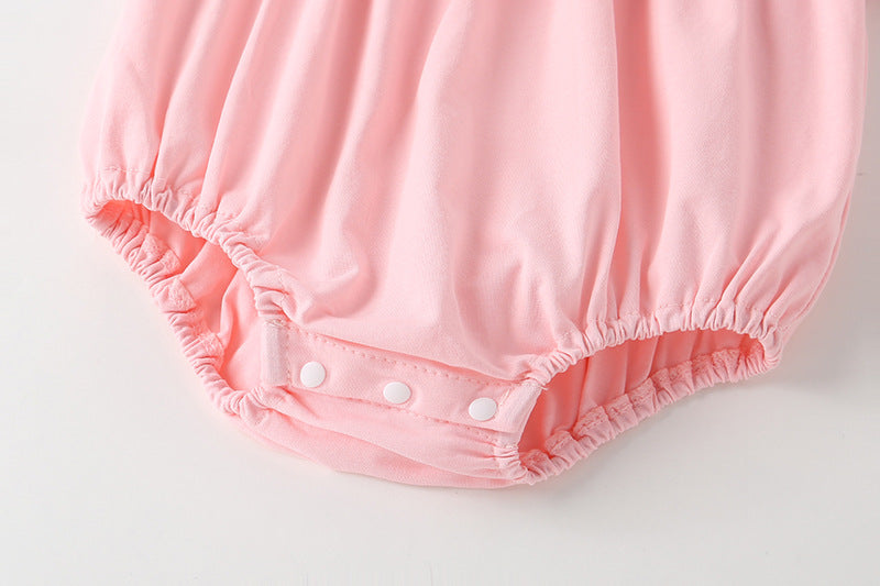 Baby Girl Round Collar Short-Sleeved Small Daisy Pattern Flounce Design Embroidered Onesies, MyKids-USA®, Baby & Toddler Outfits, MyKids-USA / Baby Girl Short-Sleeve Embroidered Daisy Onesie MyKids-USA