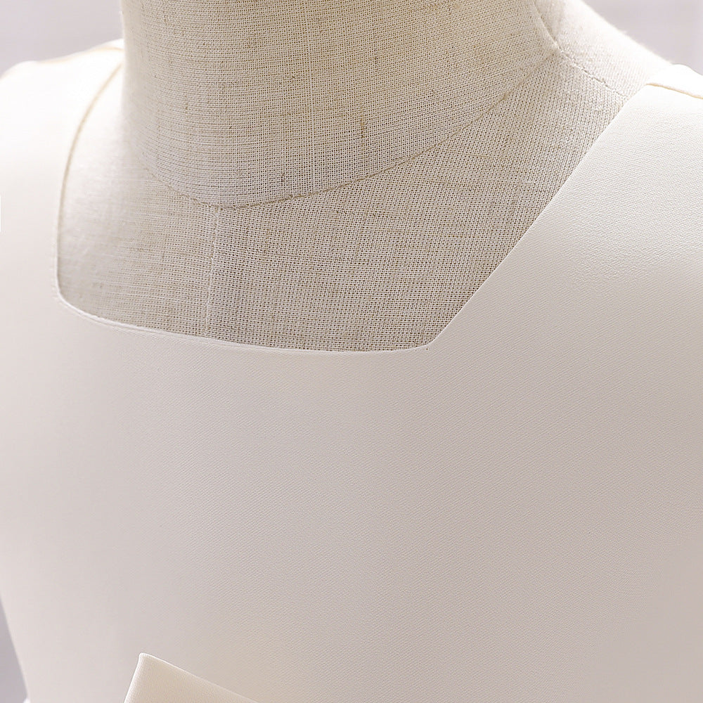 Baby Girl Solid Color Bow Patched Design Sleeveless Western Style Satin Dress, MyKids-USA®, Baby & Toddler Dresses, MyKids-USA / Baby Girl Solid Color Bow Patched Design Sleeveless Western Style Satin Dress MyKids USA