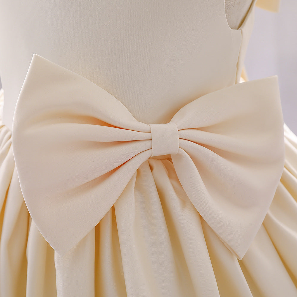 Baby Girl Solid Color Bow Patched Design Sleeveless Western Style Satin Dress, MyKids-USA®, Baby & Toddler Dresses, MyKids-USA / Baby Girl Solid Color Bow Patched Design Sleeveless Western Style Satin Dress MyKids USA